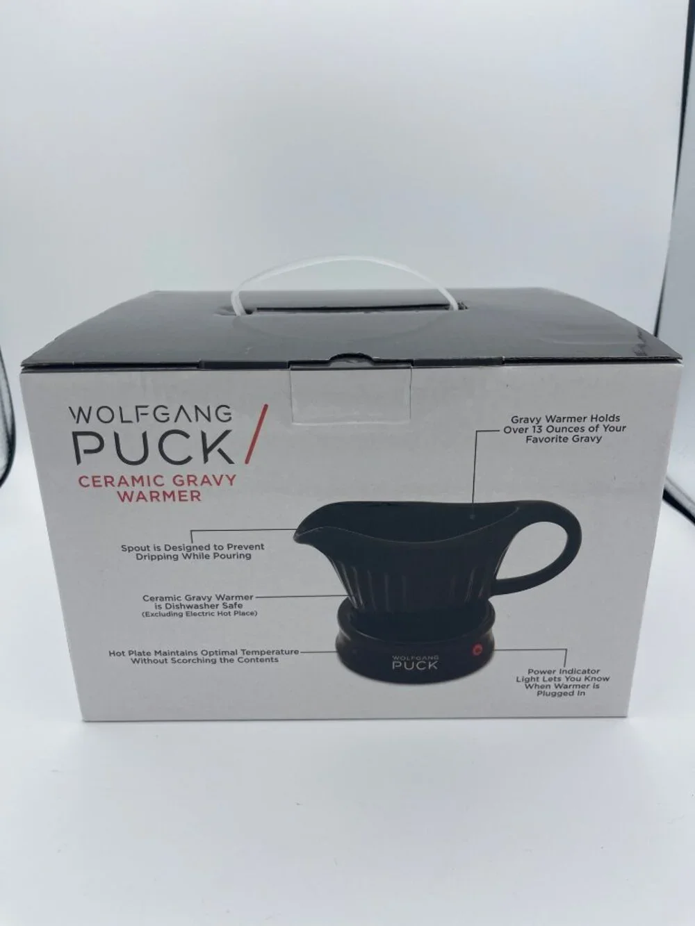Wolfgang Puck Ceramic Gravy Boat & Warmer Black NEW IN BOX